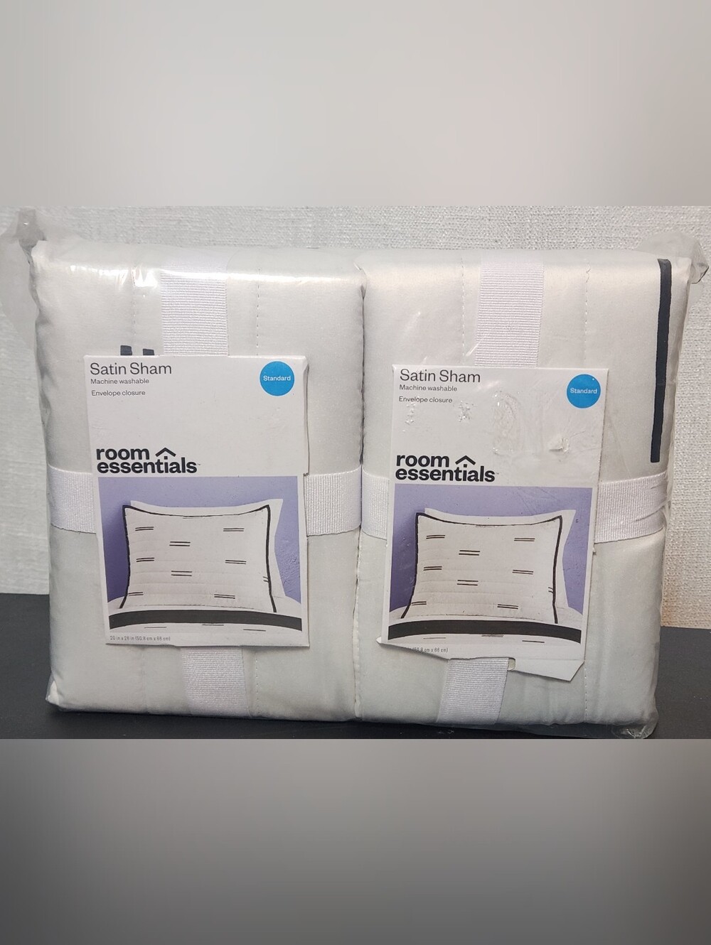 New 2 Pack Standard Satin Quilt Sham White Black Room Essentials NEW In Package